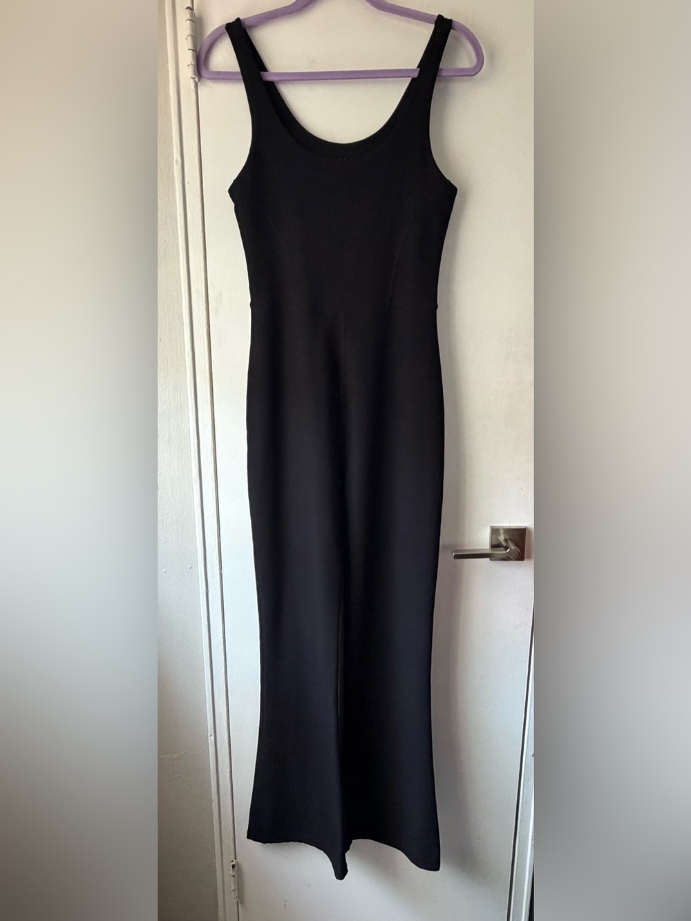 Wilo Yoga One Piece Flared Pants Jumper Large Black Ribbed Sz Large NWOT Catsuit